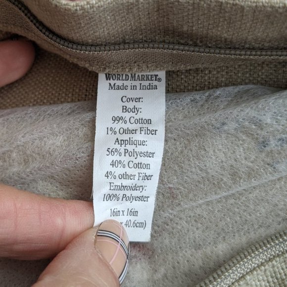 World Market Embroidered Patchwork Square Throw Pillow Cover - Picture 3 of 5